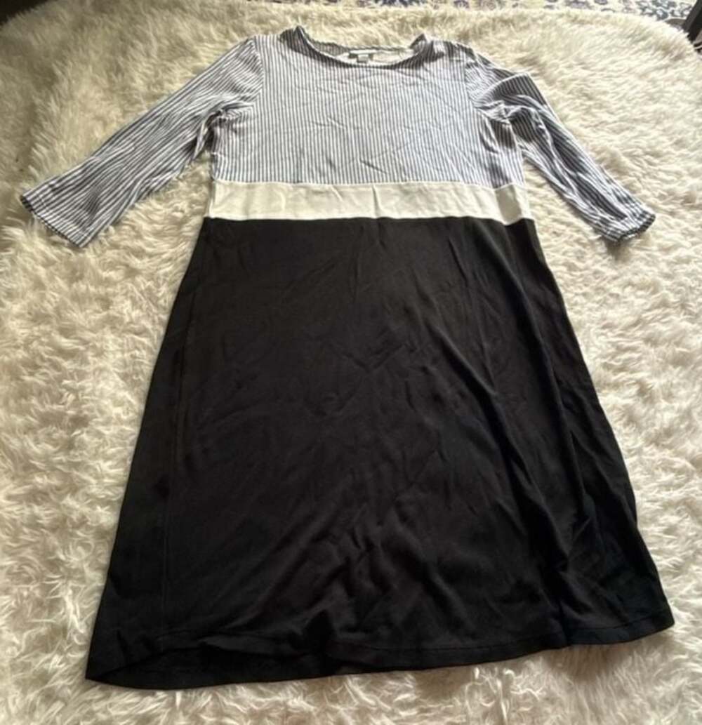 J.Jill‎ Striped Color-Block Three-Quarter Sleeve Shift Dress